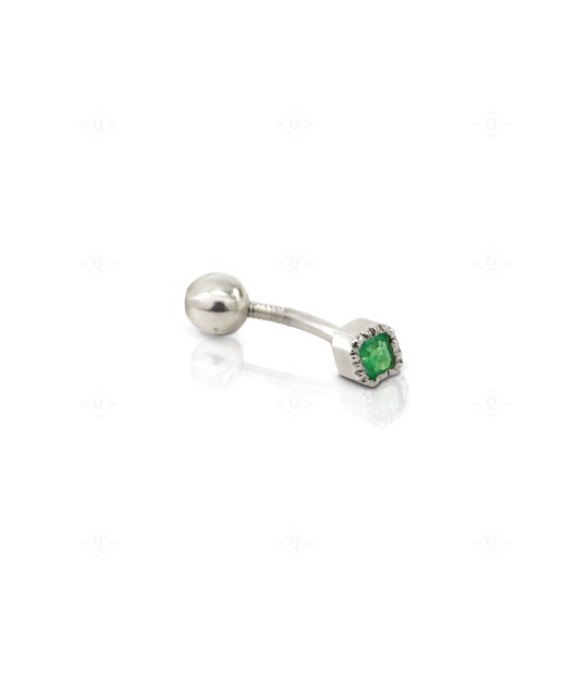 Piercing curvo esmeralda cuadrada plata 925.