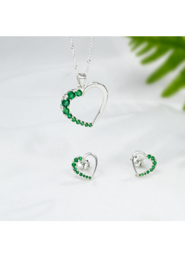 Juego corazones verdes plata 925