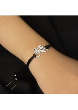 Pulsera bici plata 925 hilo negro