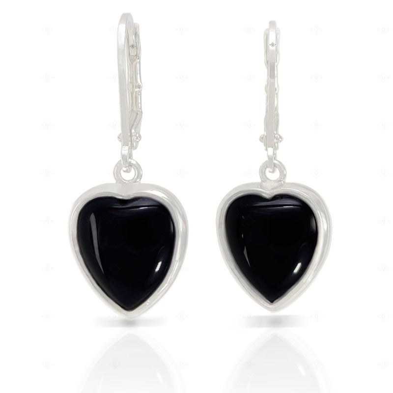 Aretes corazón onix plata 925